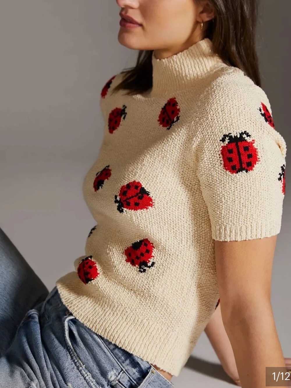 Maeve by Anthropologie ladybug sweater size L